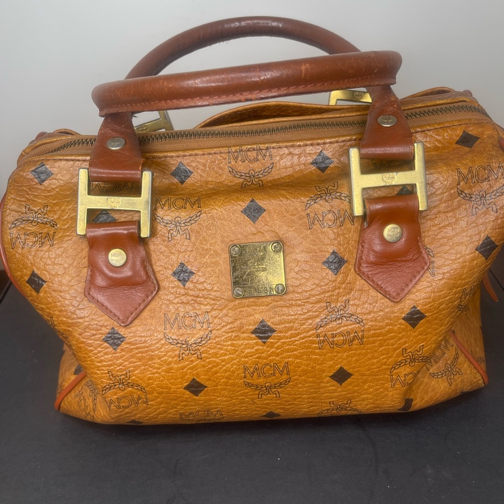 MCM Made in Germany Vintage Visetos Cognac Boston Bag small